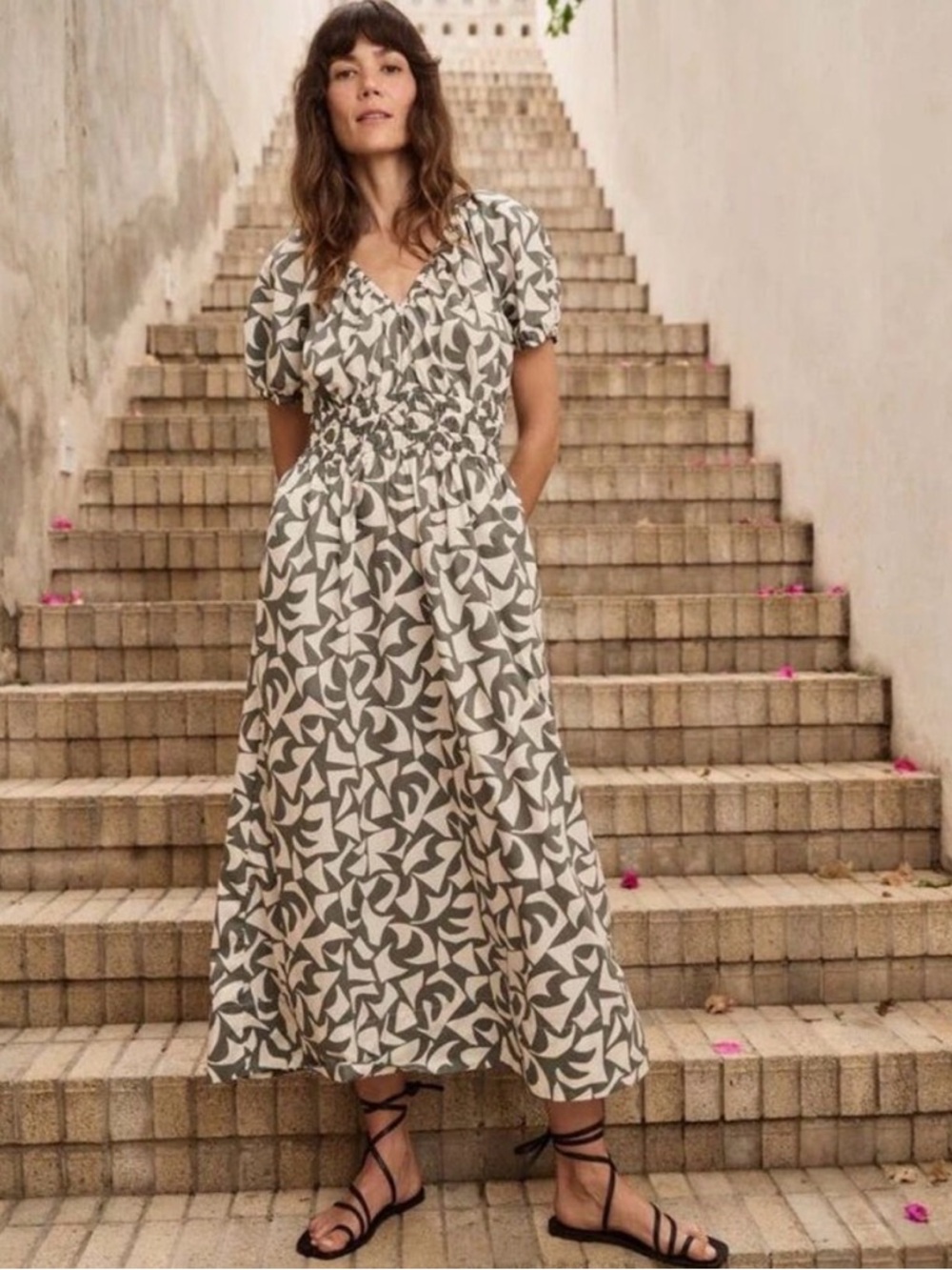 Marine Layer Emory geometric print midi dress, size S